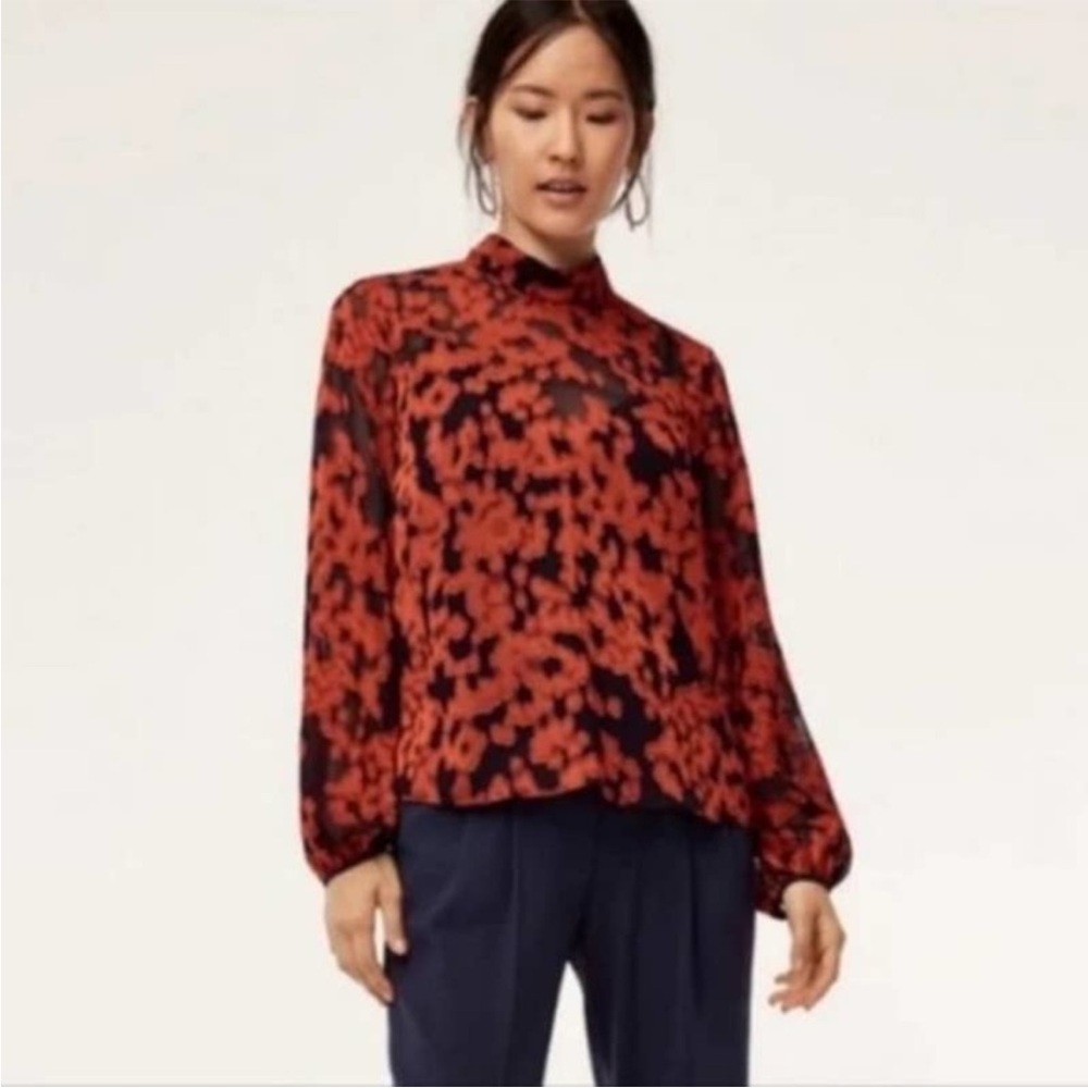 Aritzia Babaton Grandados Red and Black Floral Blouse